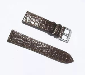 Cinturino orologio sottile 22 mm vera pelle marrone grana coccodrillo con 2 barre a molla - Foto 1 di 3