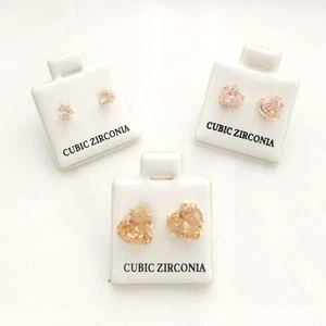 Ear Stud Set of 3 Pairs Heart Shape Yellow Cubic Zirconia Earrings New - Picture 1 of 9