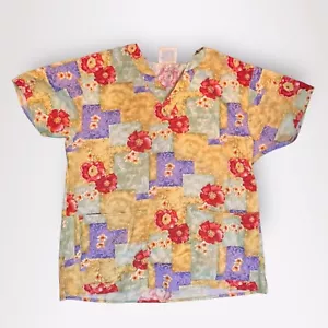 Women’s CREST COTTONS Flower Print Style 9109 Scrub Top Size Small - Picture 1 of 4
