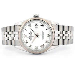 Rolex DateJust 16014 18K & Stainless Steel Original White Roman 36 Wristwatch - Picture 1 of 5