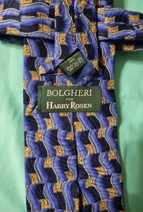 Harry Rosen Classic Navy Royal Blue Gold Geometric Vintage 100% Silk Tie Necktie - Picture 1 of 3