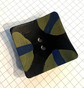 Hand Painted Lge. Sq. Dill Plastic Buttons Green / Black/Blue 7 for $3.50 - Picture 1 of 1