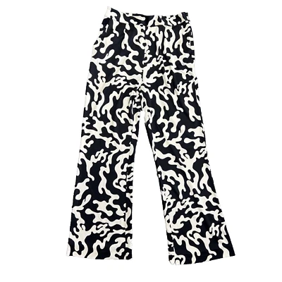 Pantalones Estampados DIANE VON FURSTENBERG Boho Bohemios Negros Blancos Pierna Ancha Cremallera Lateral Foto 1 de 4