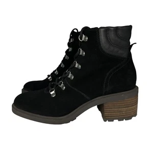 Lucky Brand Dareek Combat Ankle Boots Womens 9M Black Suede Lace Up Zip Block - Picture 1 of 12