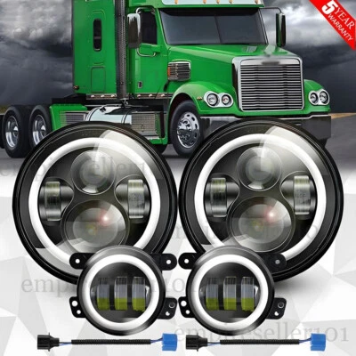 for Freightliner Coronado 7'' Inch LED Headlight Halo Projector + 4'' Fog Lights - Image 1 of 4