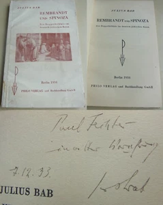 Julius BAB: Rembrandt und Spinoza, Philo Verlag 1934 / Widmung an Paul FECHTER! - Bild 1 von 1