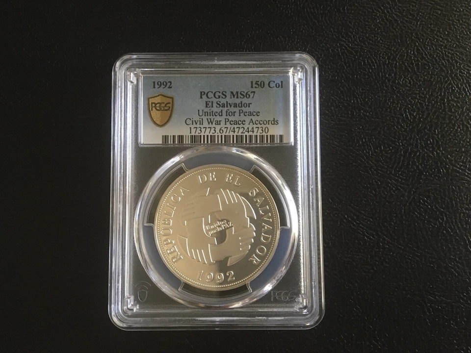 Salvador 150 colones Union for the Peace Handshake MS67 PCGS silver coin 1992 - Image 1 of 2
