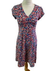 SAHALIE Floral Jersey Knit Dress Inset Waist Short Sleeve Size Petite Medium - Picture 1 of 5