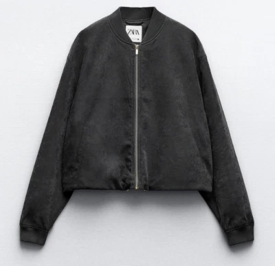 Chaqueta Bomber Para Mujer Zara Recortada Acanalada Gris Talla M Imitación Gamuza Pana Nueva Con Etiquetas Foto 1 de 4