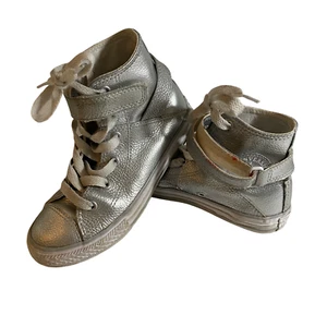 Converse All Star Silver Leather Hightop Lace Up Sneakers Shoes Youth Size 13.5 - Picture 1 of 8