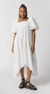 Kimchi Blue Shara Puff Sleeve Midi Dress Urban Outfitters White Square Neck L - Picture 1 of 8