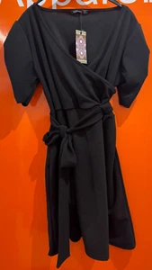 Boohoo Puff Sleeve, Black Wrap Dress, Size UK 20, New With Tag, sf - Picture 1 of 2