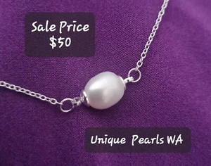 PEARL NECKLACE ON STERLING SILVER CHAIN " NEW & GENUINE" - Picture 1 of 2