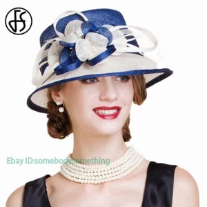 Sinamay Wedding Hat For Women Linen Kentucky Derby Hat Elegant Church Flower - Picture 1 of 8
