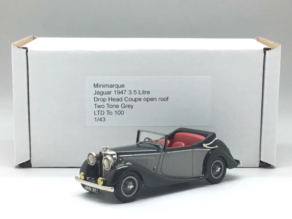 MINIMARCA METAL BLANCO 1947 JAGUAR 3.5 CABEZA ABATIBLE TECHO ABIERTO DOS TONOS GRIS 1/43 Foto 1 de 1