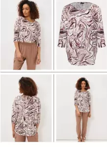 Phase Eight Moire Swirl Print Linen Top Stone Size 12 BNWT 3/4 sleeves brown - Picture 1 of 2