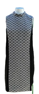 Vestido Kensie L Blanco y Negro Geométrico Sin Mangas Dorado Espalda Cremallera Cuello Simulado Tejido - Imagen 1 de 13