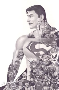 Superman and his top villains - original artwork - graphite pencil on thick pape - Picture 1 of 9
