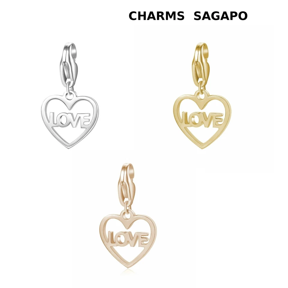Sagapo Charm Donna Cuore con scritta Love Charm in Acciaio S'agapo - Immagine 1 di 2