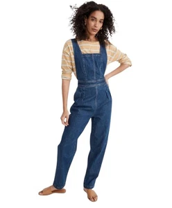 Madewell Size 6 Denim Tapered Overalls Jumpsuit Stone Wash Blue Criss Cross Back - Picture 1 of 15