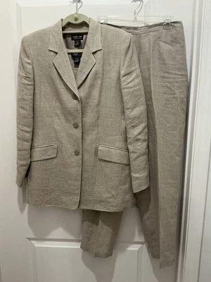 Style & Co. Pantalón Traje Talla 10 100% Lino Mujer 3 Piezas Tostado Manga Larga Foto 1 de 4