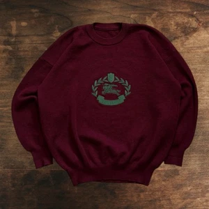 Vintage 1980s Burberrys Burgundy Knit Embroidered Logo Sweater Pullover Herren Small - Bild 1 von 4