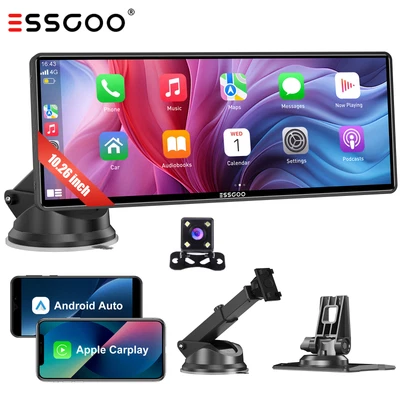 ESSGOO Camera w/ 10.26" Portable Wireless Apple CarPlay Android Auto Car Stereo Tablet