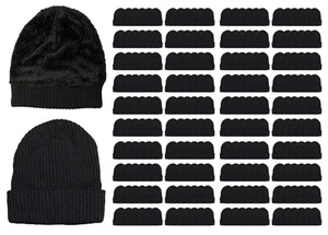Yacht & Smith Sherpa Lined Winter Beanie in Solid Black (Assorted, 240 Pack) - Picture 1 of 7