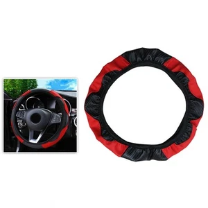 38cm/ 15 Non-slip Black&Red Carbon Fiber Leather Car Steering Wheel Cover New - Picture 1 of 10