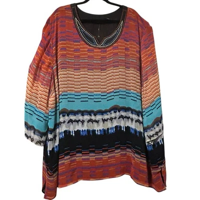 Maggie Barnes Women’s Boho Artsy Vintage 3/4 Sleeve Blouse Tunic Size 6X Plus - Image 1 of 4