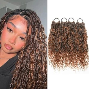 JALIZA 18" Faux Loc Crochet Braids w/ Human Hair Boho Curls, 80 Strands Brown - Picture 1 of 4