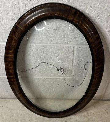 Antiguo marco de fotos victoriano Art Deco ovalado convexo burbuja vidrio rayas de tigre Foto 1 de 4