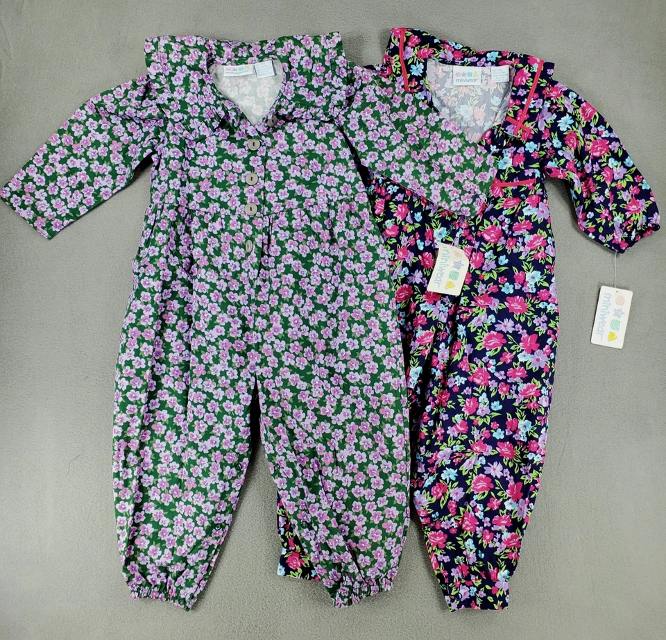 Lote 2x Calças de Algodão Infantil Vintage Menina Floral Romper Flores Tamanho 24 Meses - Imagem 1 de 4
