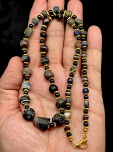 Old Antique South East Asian Ancient Glass With Himalayan Magic Eye Agate Beads - Picture 1 of 10
