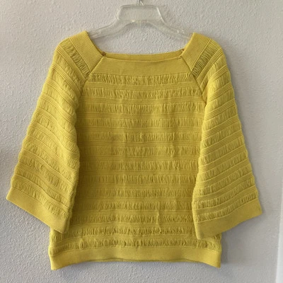 Vintage 70s Catalina California Sweater Top Sz M Yellow Loose Knit Yarn Bell Slv - Image 1 of 4