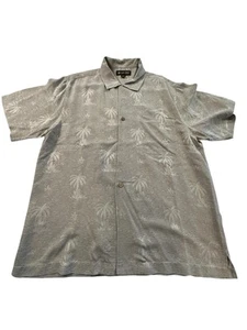 SUN MODA Shirt Men’s Large Gray Resort Wear Palm Leaves Hawaiian Aloha  EUC - Picture 1 of 7