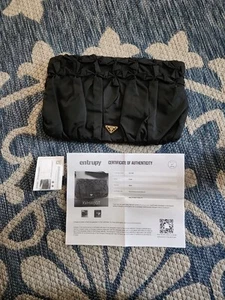 Large Prada Black Tessuto B Nylon Prada Logo Pouch Clutch / Entrupy Certified - Picture 1 of 16