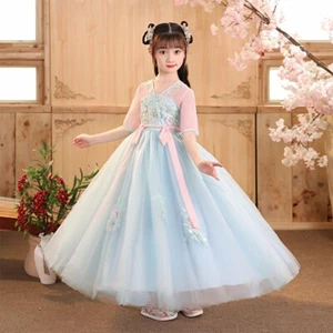 Kid Girl Floral Mesh Long Dress Lace Fairy Wear Ancient Costume Tang Suit Hanfu - Picture 1 of 14