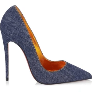 Christian Louboutin So Kate 120 leather pointed toe pumps Blue Denim Gold 37 - Picture 1 of 10