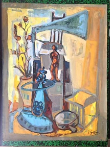 20. Jh. Zeitgenössisches Gemälde signiert Jeanne GOFFIN BELLOY Gouache Papier 65 x 50 cm - Bild 1 von 9
