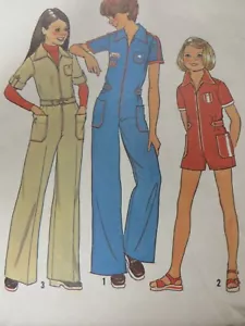 Vintage 70's Simplicity 7594 "LEISURE SUIT" JUMPSUIT SHORTS Sewing Pattern Girl - Picture 1 of 6