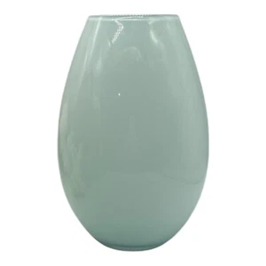 Vaso bozzolo vetro fatto a mano in Polonia schiuma di mare chiaro colore bianco bluastro alto 8" - Foto 1 di 8
