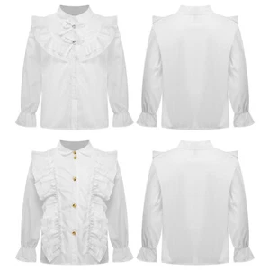 Kids Girls Shirts Ruffled Uniform Wedding Tops Princess Costume Party Blouse - Picture 1 of 19
