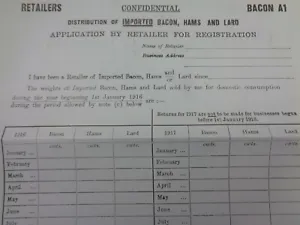 WW1 (1917) CONFIDENTIAL British Official Form (BACON, HAMS & LARD - RETAILERS) - Picture 1 of 6