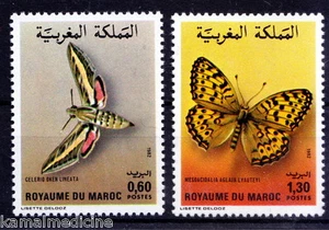 Marruecos 1982 MNH 2v, mariposas, insectos - Imagen 1 de 1
