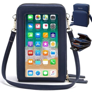 Womens Touch Screen Leather Crossbody Cell Phone Bag Hangbag with Shoulder Srtap - Picture 1 of 22