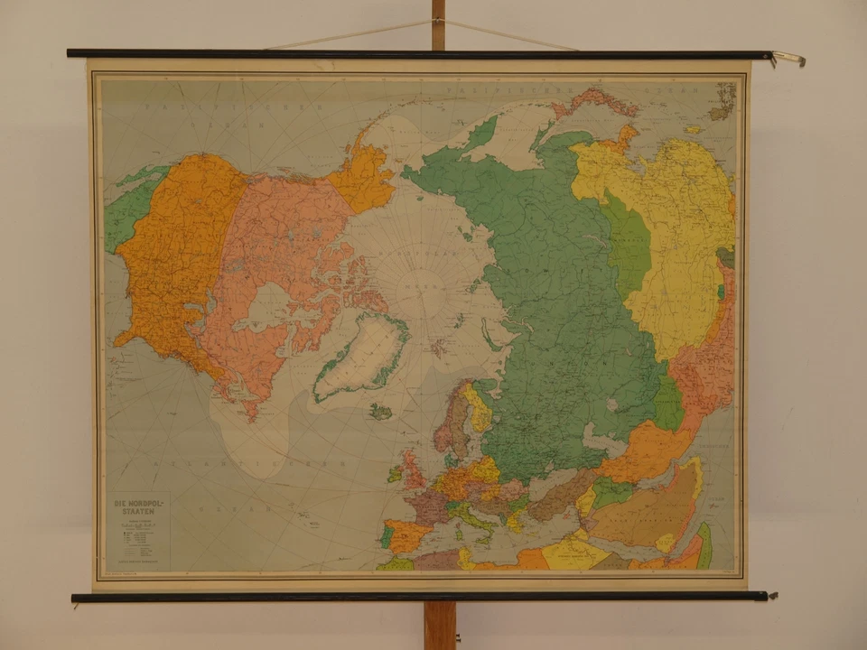 Mapa de pared escolar de los Estados del Polo Norte Canadá Estados Unidos Rusia FRG RDA 1959 144x117 cm Foto 1 de 4