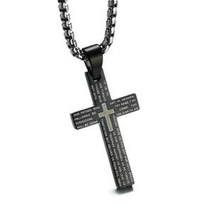 Collar Colgante Cruz "Padre Nuestro" Estampado Acero Inoxidable 316L - Imagen 1 de 4