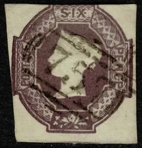 1854 6d Embossed Mauve SG 58wk Inv&Rev Cut Square 757 Stroud FU Cat. £1,000.00 - Picture 1 of 1