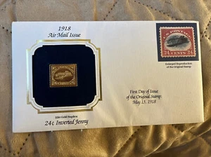 22K Gold Replica of 24 Cent U.S. Stamp Inverted Jenny First Day Issue - Picture 1 of 1